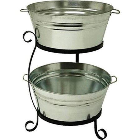 ORE FURNITURE Houston International Trading 8025 Galvanized Beverage Double Tub with Iron Stand 8025